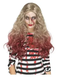 peruka-blond-zombie-dziewczyna-zakrwawione-wlosy-halloween
