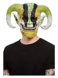 maska-lateksowa-zielona-demon-rogi-halloween