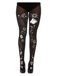 rajstopy-czarne-nadruk-czarownica-piora-ksiezyc-karty-halloween