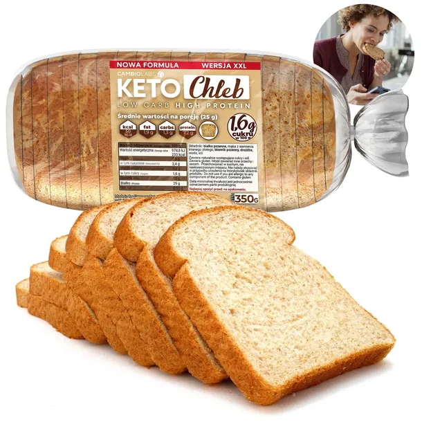 Chleb keto jasny XXL 350g 14 kromek niskowęglowodanowy bez dodatku cukru