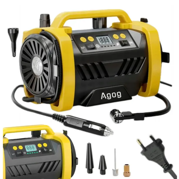 MOCNY KOMPRESOR SAMOCHODOWY BEZOLEJOWY POMPKA WYDAJNY SPRĘŻARKA 12V LED LCD