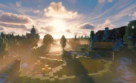 fototapeta-minecraft-shaders-wioska-na-wymiar