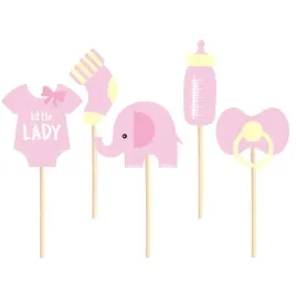 Zdjęcie produktu Toppery na tort Baby Shower Słonik różowe 5szt.