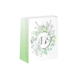 torebka-na-prezenty-komunijne-ihs-eukaliptus-srebrny-mala-1-sztuka
