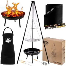 grill-ogrodowy-wiszacy-trojnog-fartuch-mata-zestaw