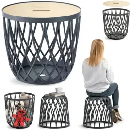 stolik-2w1-kosz-kawowy-druciany-antracyt-ogrodowy