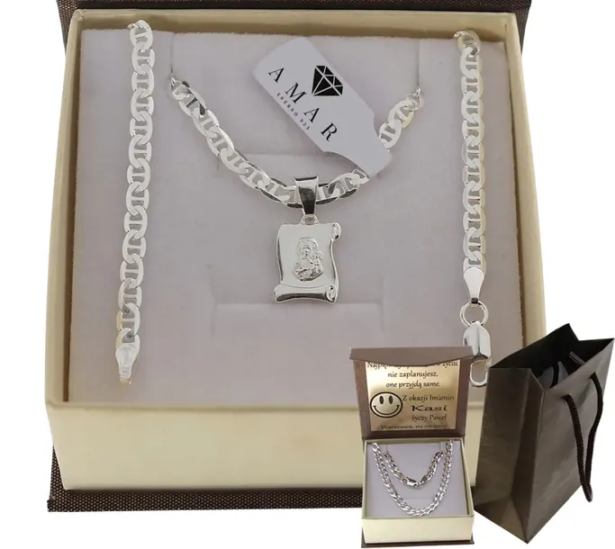 SREBRNY PEŁNY ŁAŃCUSZEK MĘSKI GUCCI Z ZAWIESZKĄ PR. 925 + GRAWER GRATIS