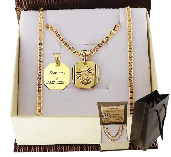 ZŁOTY PEŁNY ŁAŃCUSZEK MĘSKI GUCCI Z MEDALIKIEM PR. 925 585 + GRAWER GRATIS