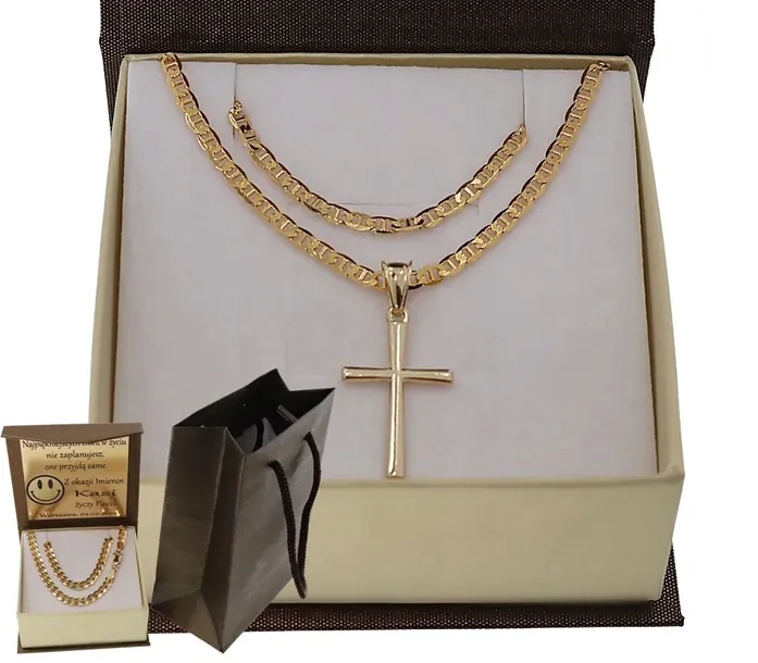 ZŁOTY PEŁNY ŁAŃCUSZEK DAMSKI GUCCI Z KRZYŻYKIEM PR 585 925 + GRAWER GRATIS