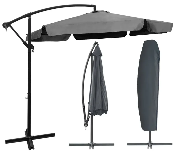 DUŻY PARASOL OGRODOWY REGULOWANY POKROWIEC WYSIEGNIK 350CM DALLAS C. SZARY