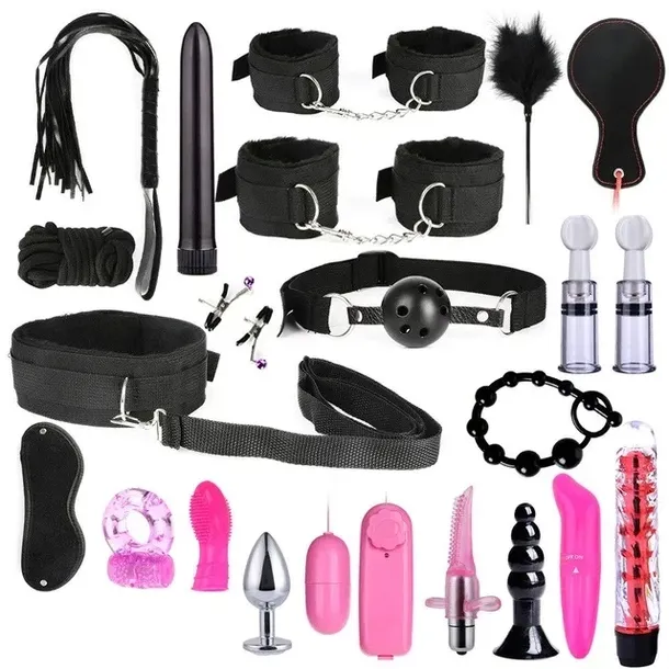 MEGA SEX ZESTAW BDSM 23 ELEMENTY KAJDANKI PEJCZ KNEBEL WIBRATOR MASAŻER