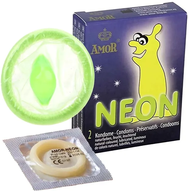 AMOR NEON PREZERWATYWY ŚWIECĄCE W CIEMNOŚCI 2 SZT