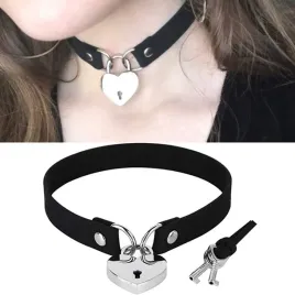 naszyjnik-czarny-choker-srebrny-serce-z-kluczykiem