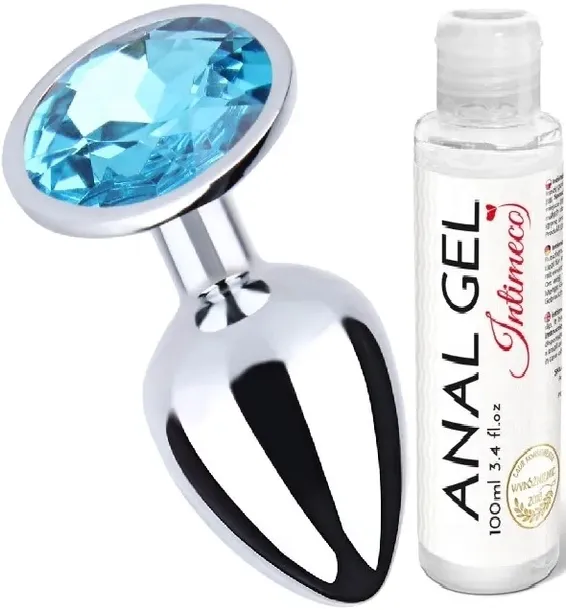ZESTAW STALOWY KOREK ANALNY MAŁY+ ANAL GEL 100ml DO ZABAW EROTYCZNYCH