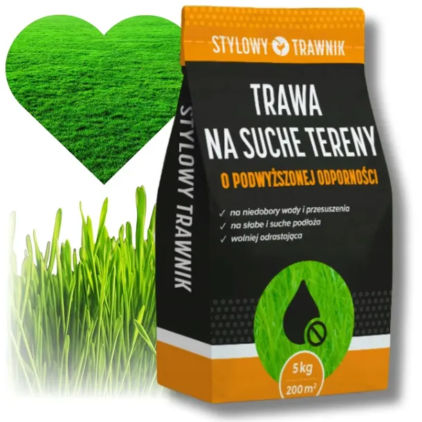 TRAWA NA SUCHE GLEBY TERENY NASIONA TRAWY ODPORNA NA DEPTANIE SUSZĘ 5 KG