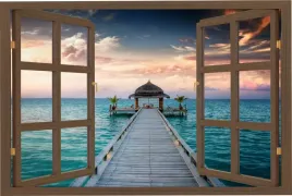naklejka-na-sciane-do-salonu-widok-przez-okno-malediwy-ocean-150x100