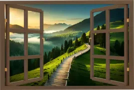 naklejka-na-sciane-widok-przez-okno-gory-droga-mgla-las-natura-90x60