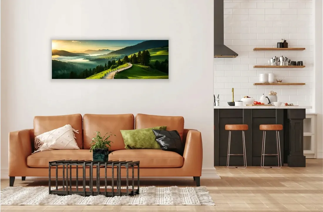 obraz-na-plotnie-panoramiczny-scienny-panorama-gor-mgla-drozka-120x40