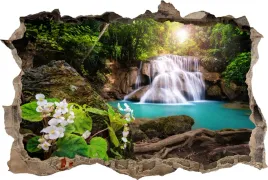 naklejka-na-sciane-fototapeta-3d-dziura-wodospad-tropiki-slonce