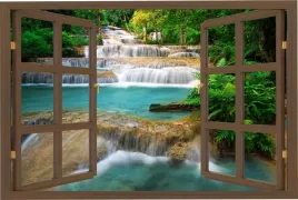 naklejka-do-salonu-scienna-okno-brazowe-wodospady-w-dzungli-150x100