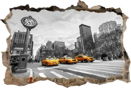 naklejka-na-sciane-fototapeta-3d-dziura-taxi-auto-ulica-new-york