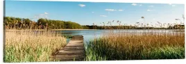 obraz-na-plotnie-do-salonu-panoramiczny-staw-pomost-natura-120x40