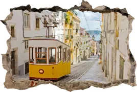 naklejka-na-sciane-fototapeta-3d-dziura-wagon-tramwaj-lizbona