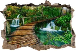 naklejka-na-sciane-fototapeta-3d-dziura-pomost-wodospady-natura
