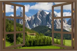 naklejka-na-sciane-do-salonu-widok-przez-okno-na-gory-szczyty-natura-90x60