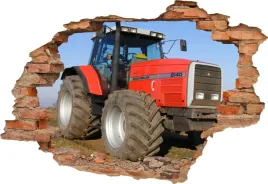 naklejka-scienna-dekoracyjna-dziura-3d-czerwony-traktor-maszyny-rolnicze
