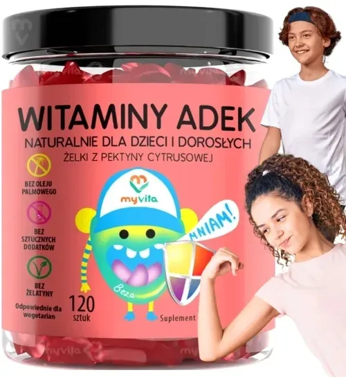 ŻELKI WITAMINOWE odporność WITAMINY A D E K naturalne PYSZNE MyVita 120szt