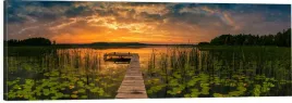 obraz-na-plotnie-scienny-panoramiczny-zachod-slonca-staw-pomost-120x40