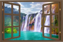 naklejka-do-salonu-scienna-okno-widok-na-wodospad-natura-120x80