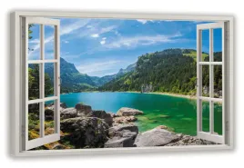 obraz-widok-z-okna-jezioro-w-gorach-gory-120x80