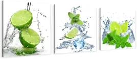 obrazy-tryptyk-canvas-do-jadalni-cytrusy-limonki-w-wodzie-mieta
