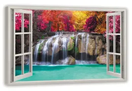 obraz-widok-przez-okno-wodospad-kolorowy-120x80