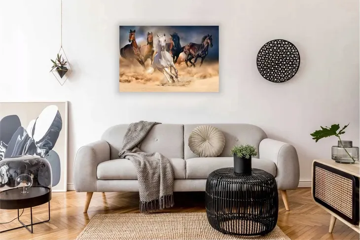 obraz-na-plotnie-konie-galop-stado-100x70-stan-nowy-format-poziomy