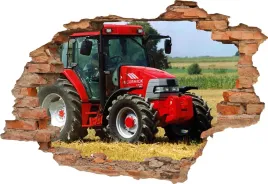 naklejka-scienna-dla-dzieci-dziura-3d-czerwony-traktor-maszyny-rolnicze