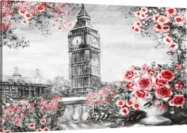 obraz-na-plotnie-big-ben-kwiaty-120x80-980-wzorow