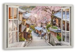 obraz-na-plotnie-okno-japonia-sakura-70x50