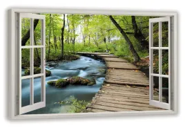 obraz-widok-przez-okno-las-potok-120x80