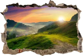 fototapeta-scienna-dziura-3d-naklejka-gory-polana-zachod-slonca
