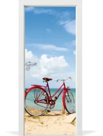 folia-fototapeta-na-drzwi-czerwony-rower-plaza