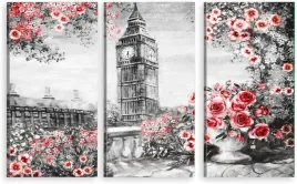 tryptyk-obraz-na-sciane-big-ben-kwiaty-980-wzorow