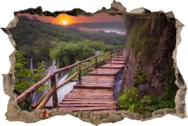 fototapeta-dziura-3d-naklejka-na-sciane-wodospad-zachod-slonca-most