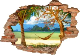 fototapeta-3d-samoprzylepna-naklejka-scienna-dziura-plaza-piasek-hamak
