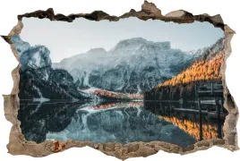 fototapeta-dziura-3d-naklejka-scienna-jezioro-gory-zima-pomost