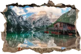 naklejki-na-sciane-fototapeta-3d-jezioro-gory-dom