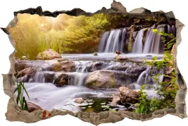 fototapeta-dziura-3d-naklejka-scienna-do-salonu-wodospad-w-lasie