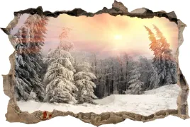 fototapeta-dziura-3d-naklejka-zimowy-las-zima